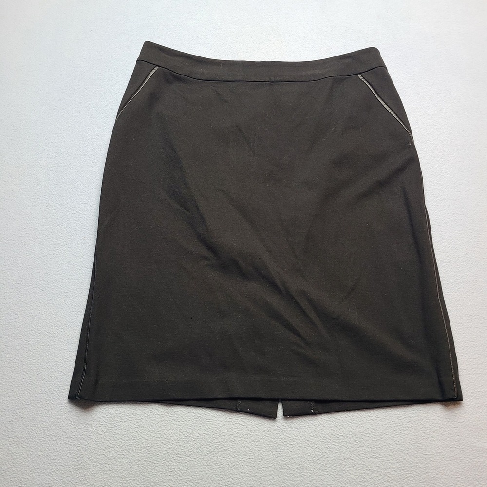 Talbots Pencil Skirt Women 12 Black Excellent Faux Leather Trim Ponte Knit